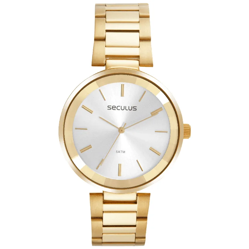 Relógio Feminino Vidro Facetado Dourado
