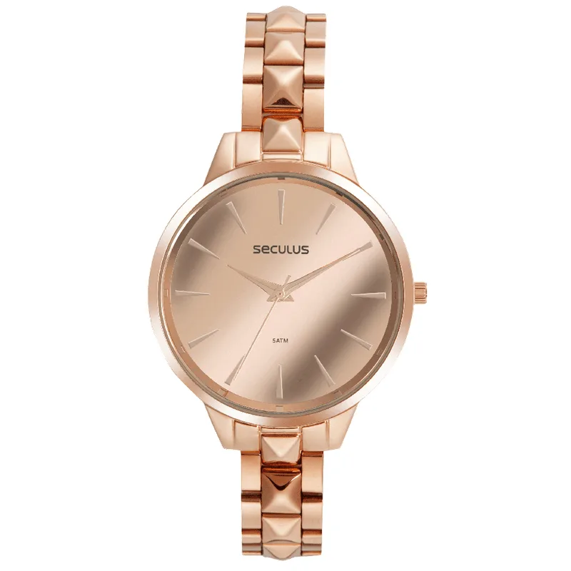 Relógio Feminino Aço Rose Gold Redondo Relógio Feminino Seculus Aço Rose Gold 38mm Redondo