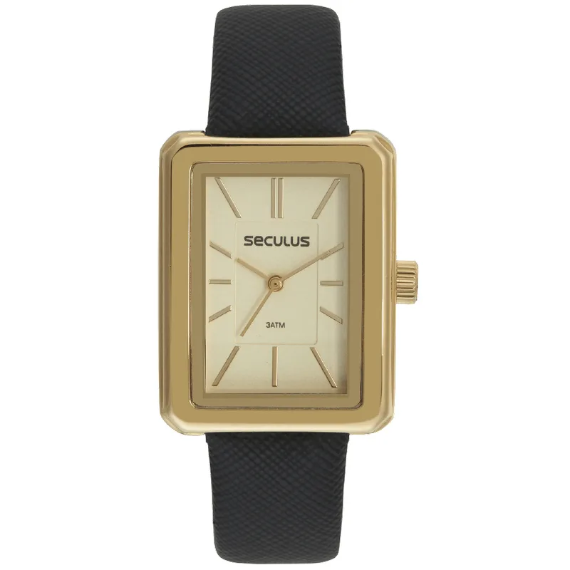 Relógio Feminino Quadrado Minimalista Couro Preto