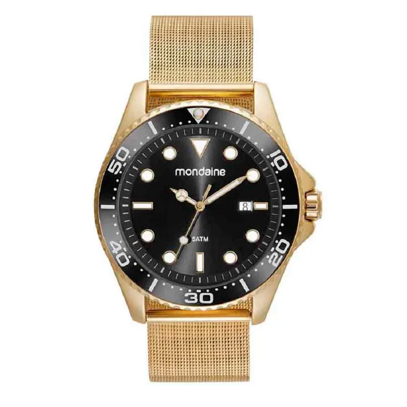 Relógio Masculino Malha de Aço Dourado