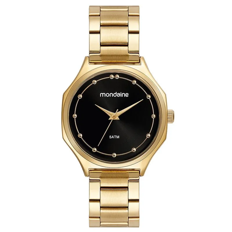 Relógio Feminino Caixa Facetada Dourado