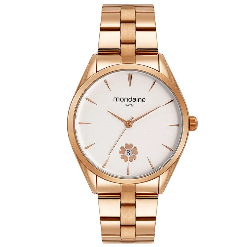 Relógio Feminino Calendário Flor Rose