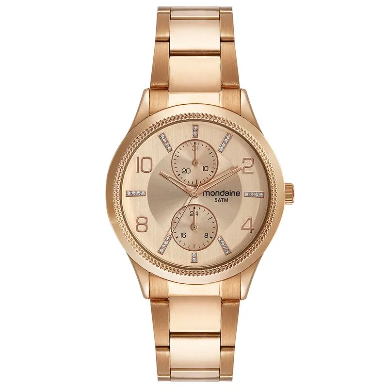 Relógio Feminino Multifunção Cristais Rosé
