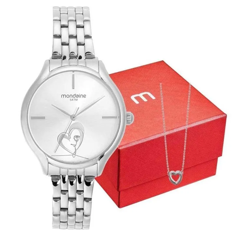 Kit Relógio Feminino Mondaine + Colar 32502L0Mkne2 Prata