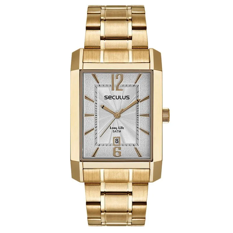 Relógio Masculino Quadrado Social Dourado