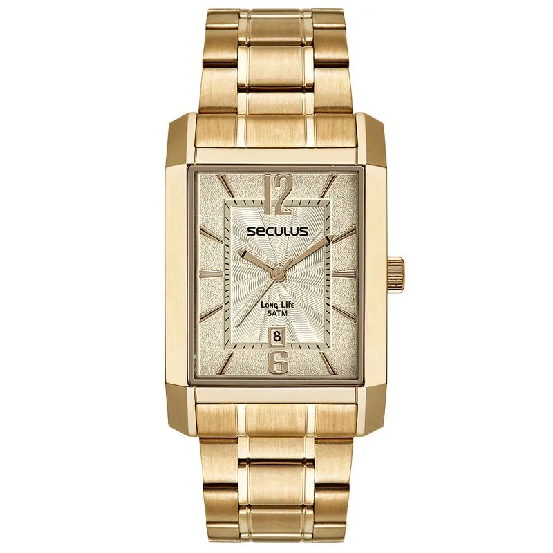 Relógio Masculino Quadrado Aço Dourado