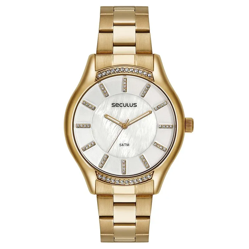 Relógio Feminino Madrepérola 3D Dourado