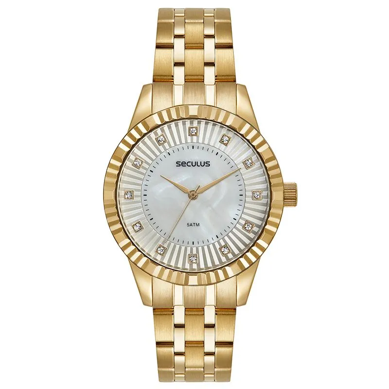 Relógio Feminino Catraca Facetada Dourado