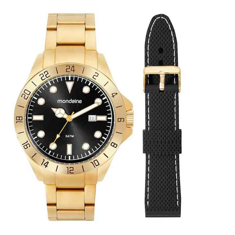 Relógio Masculino Troca Pulseira Dourado