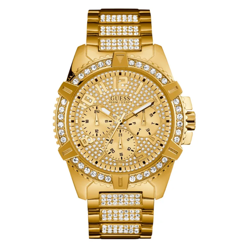 Relógio Guess Masculino Multifunção Cristais Dourado