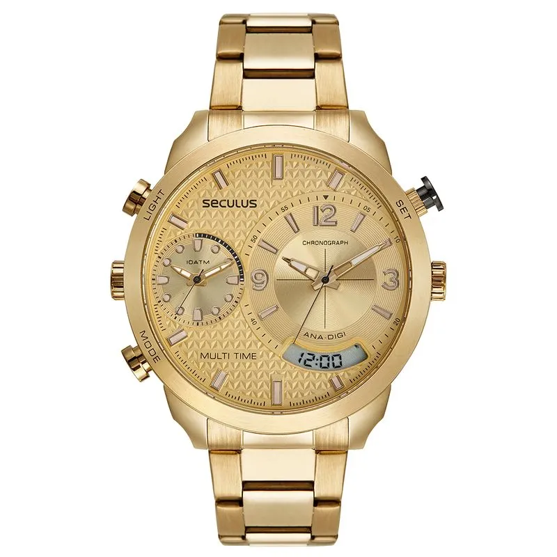 Relógio Masculino Anadigi Aço Dourado