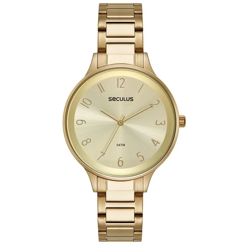 Relógio Feminino Vidro Abaulado Dourado