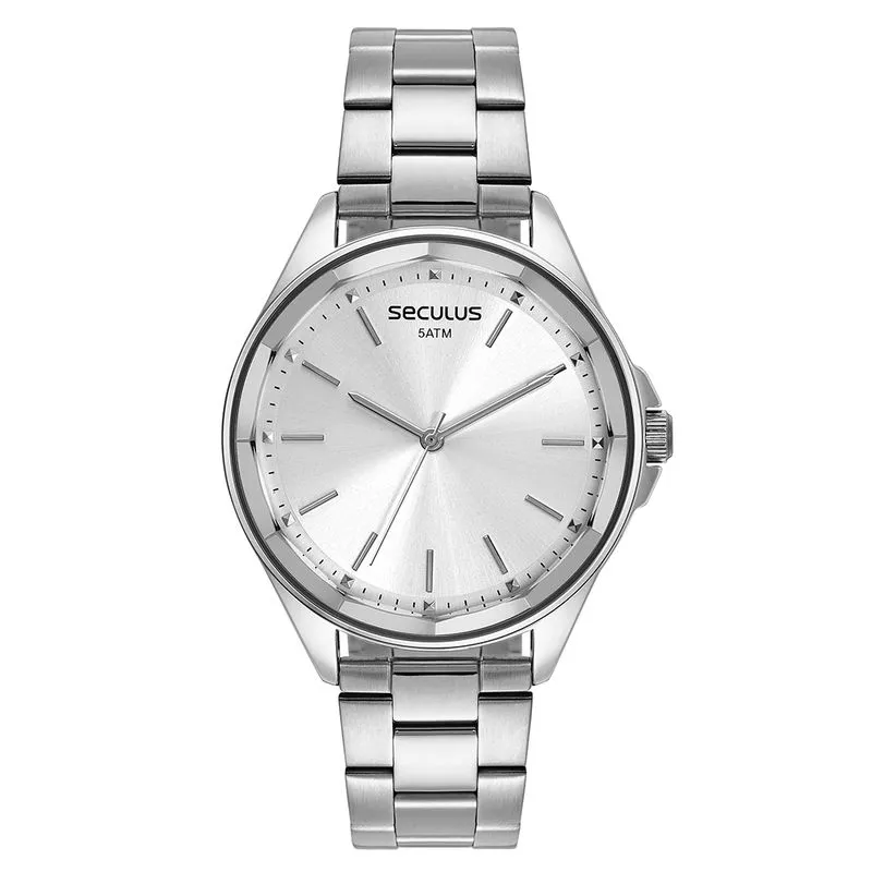 Relógio Feminino Vidro Facetado Prata