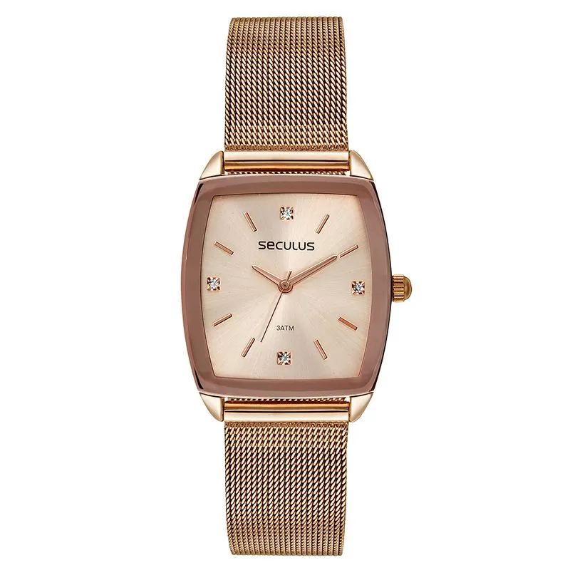 Relógio Feminino Quadrado Minimalista Rosé