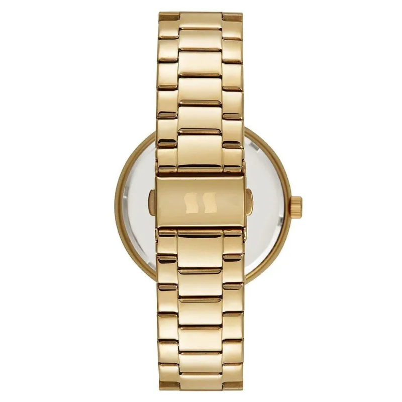 Relógio Feminino Elegance Clássico em Aço Inox com Vidro Facetado Dourado Séculus
