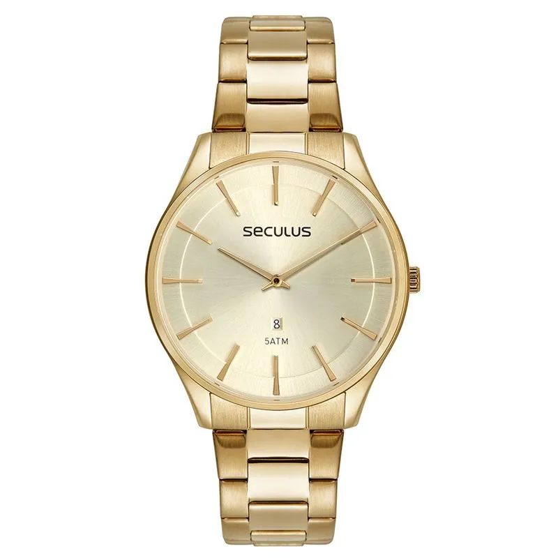 Relogio De Pulso Masculino Dourado 77182gpsvda2 - Seculus