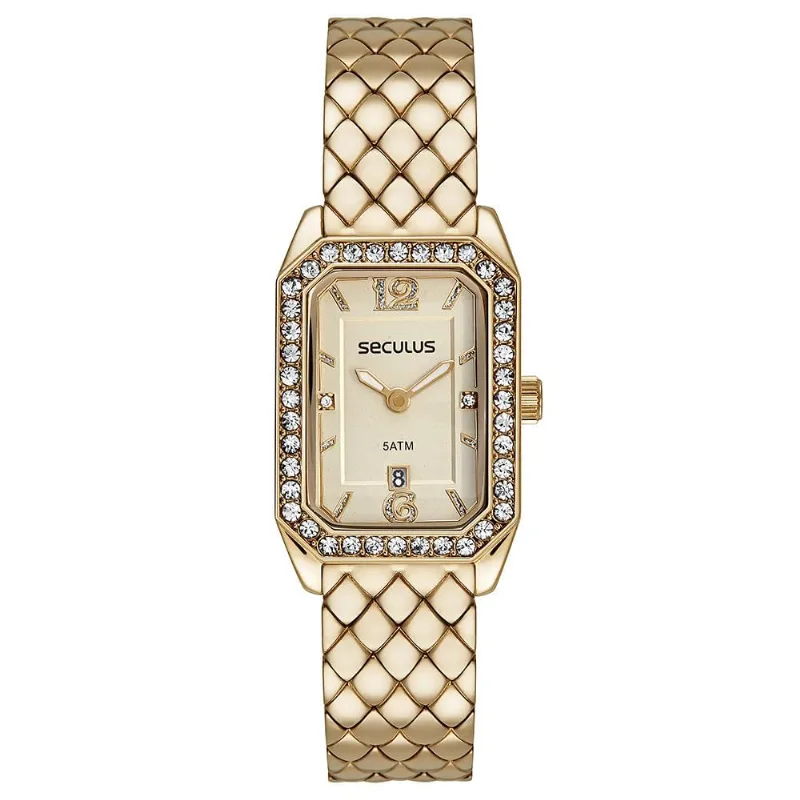 Relógio Seculus Feminino Ref:23711lpsvdb1 Retangular Dourado