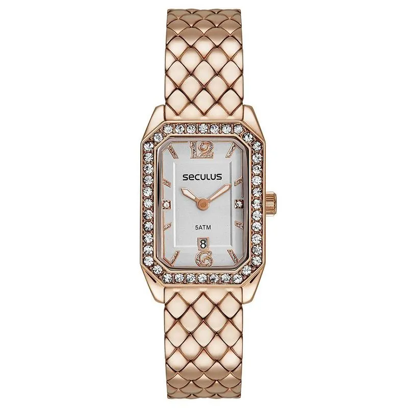 Relógio Feminino Seculus Quadrado Cristais Rosé 23711LPSVRB2