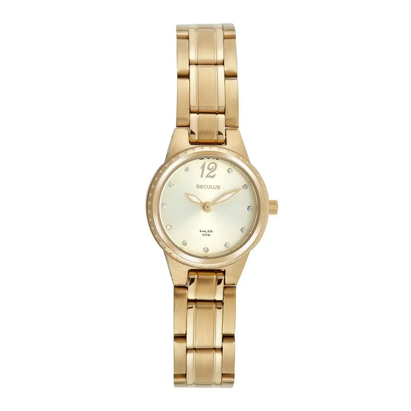 Relógio Feminino Clássico Cristais Dourado