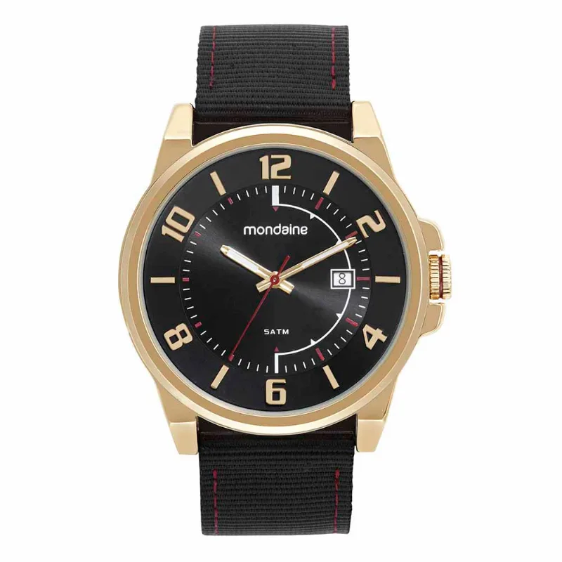 Relógio Masculino Com Calendário Nylon Dourado