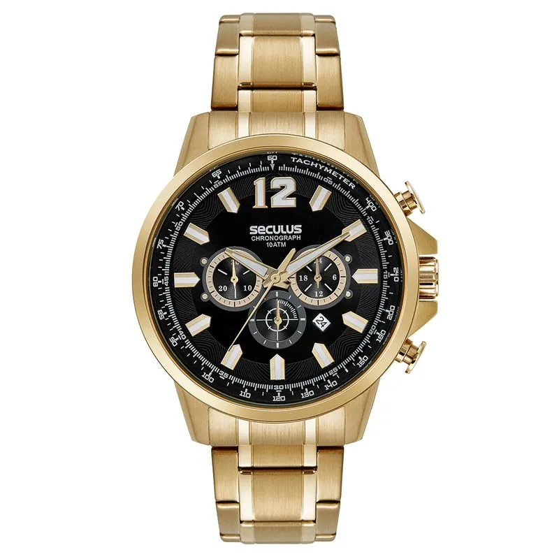 Relógio Masculino Cronógrafo Casual Dourado