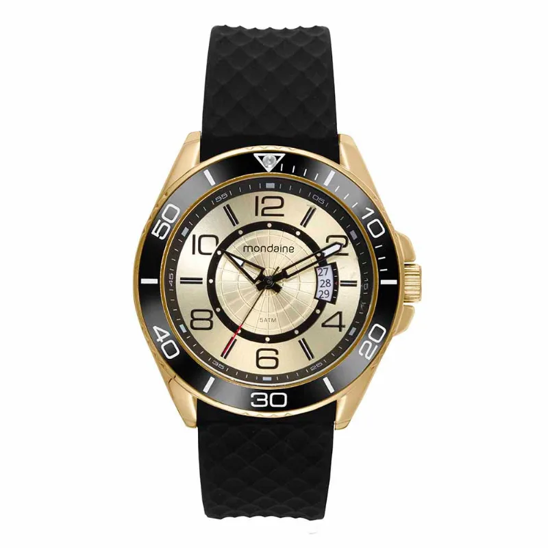 Relógio Masculino Com Calendário Silicone Dourado