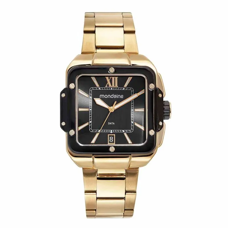 Relógio Masculino Quadrado Casual Dourado