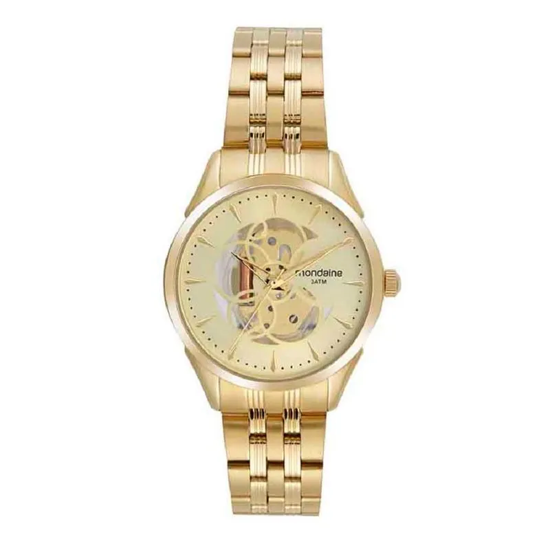 Relógio Feminino Maquinismo Aparente Dourado