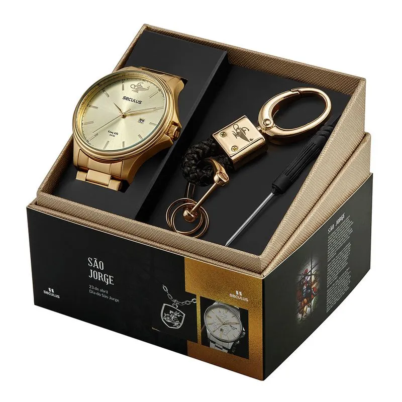 Kit Relógio Masculino Enfermagem Dourado