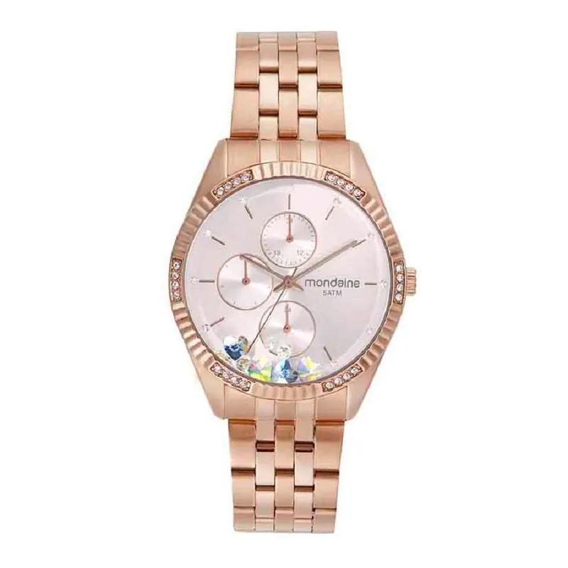 Relógio Feminino Multifunção Cristais Rosé