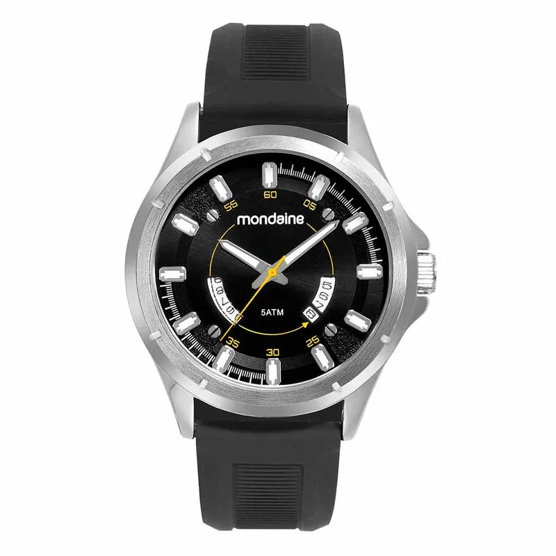 Relógio Masculino Silicone Com Calendário Prata
