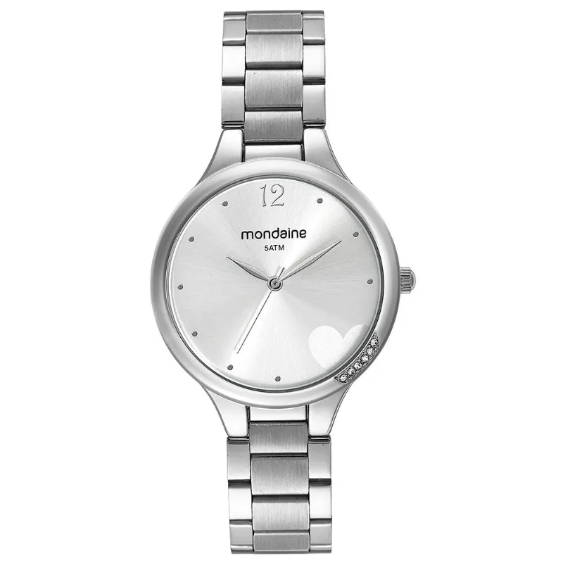 Relogio Mondaine Feminino Coração Prateado