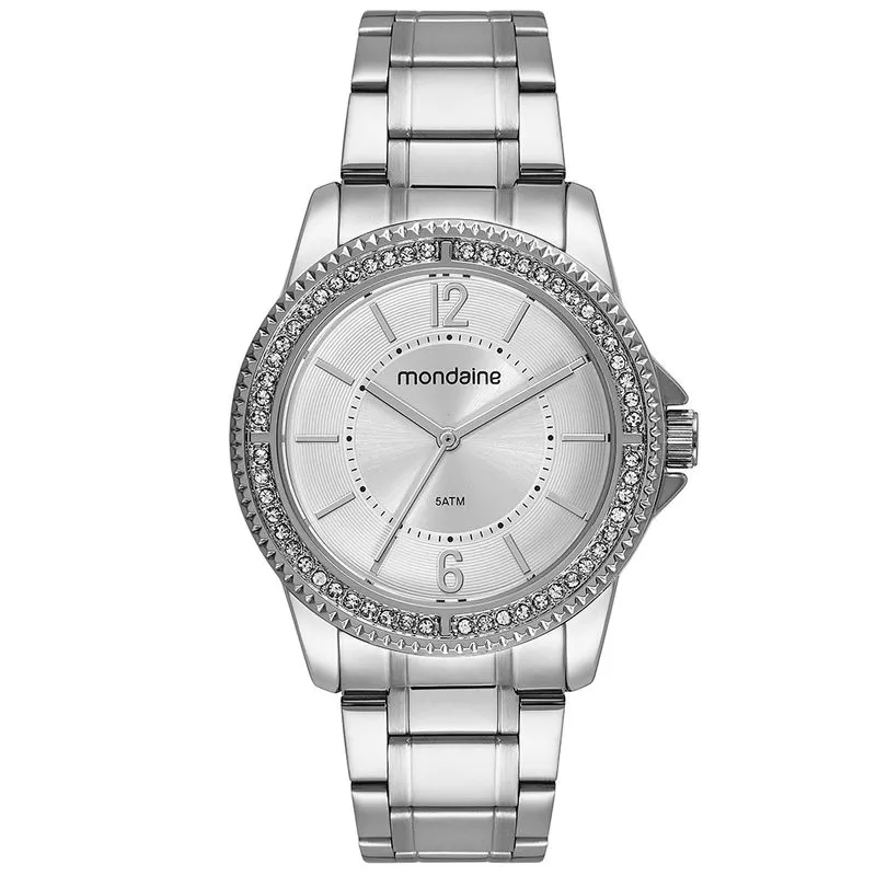 Relógio Feminino Cristais Prata