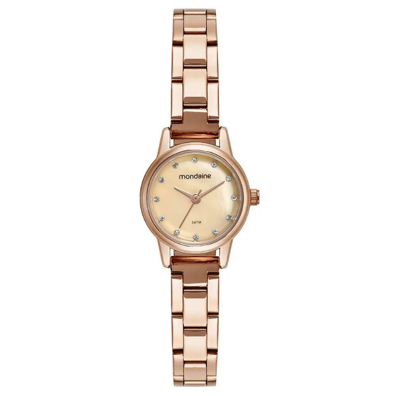 Relógio Feminino Madrepérola Rosé Clássico com Pulseira em Aço Inox Mondaine