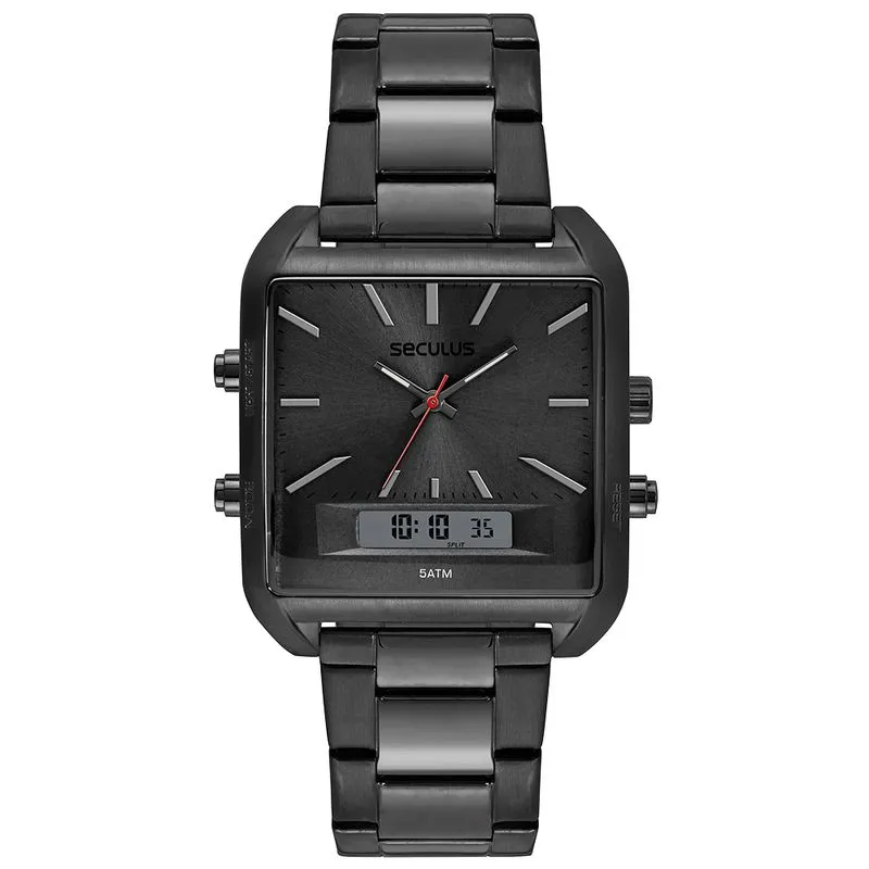 Relógio Masculino Quadrado Anadigi Aço Preto