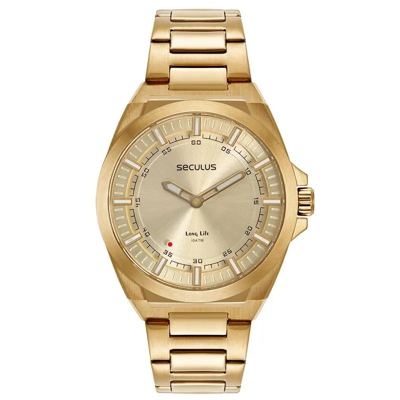 Relógio Masculino Aço Aro 3D Dourado