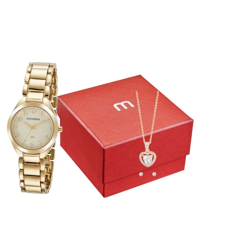 Kit Relógio Feminino Casual Dourado Com Semijoias