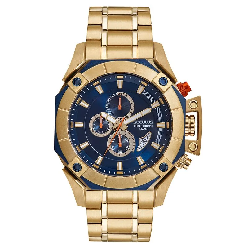 Relógio Masculino Cronógrafo Aço Dourado