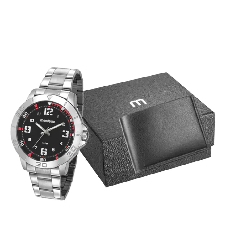 Kit Relógio Masculino Casual Prata