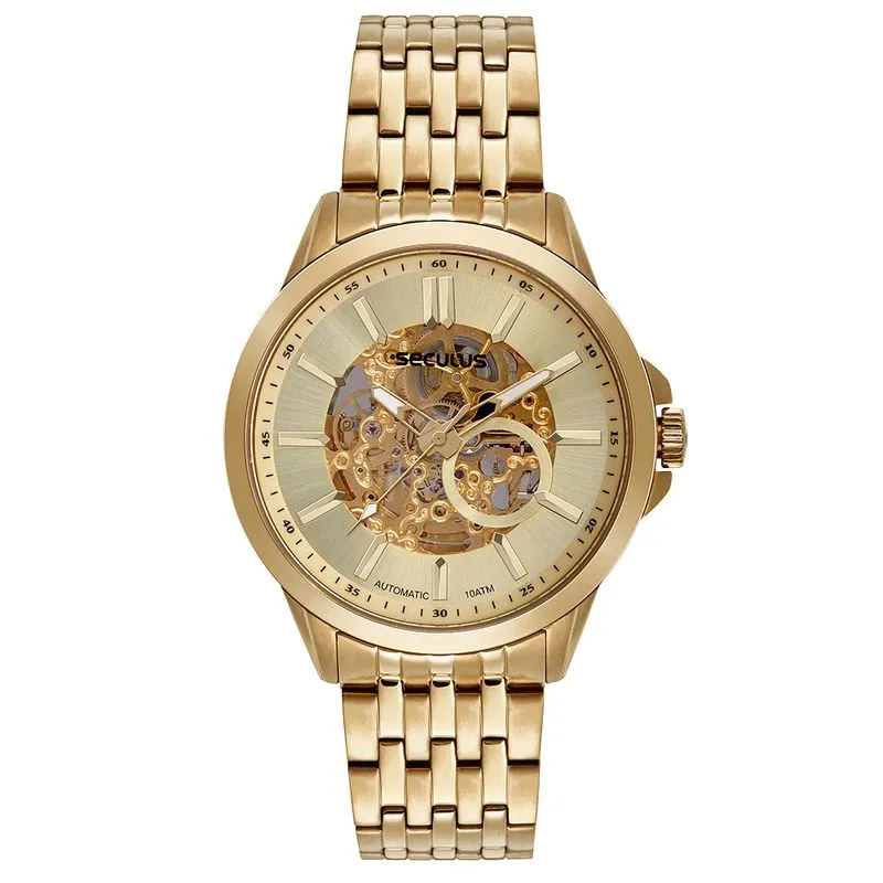 Relógio Masculino Automático Aço Dourado