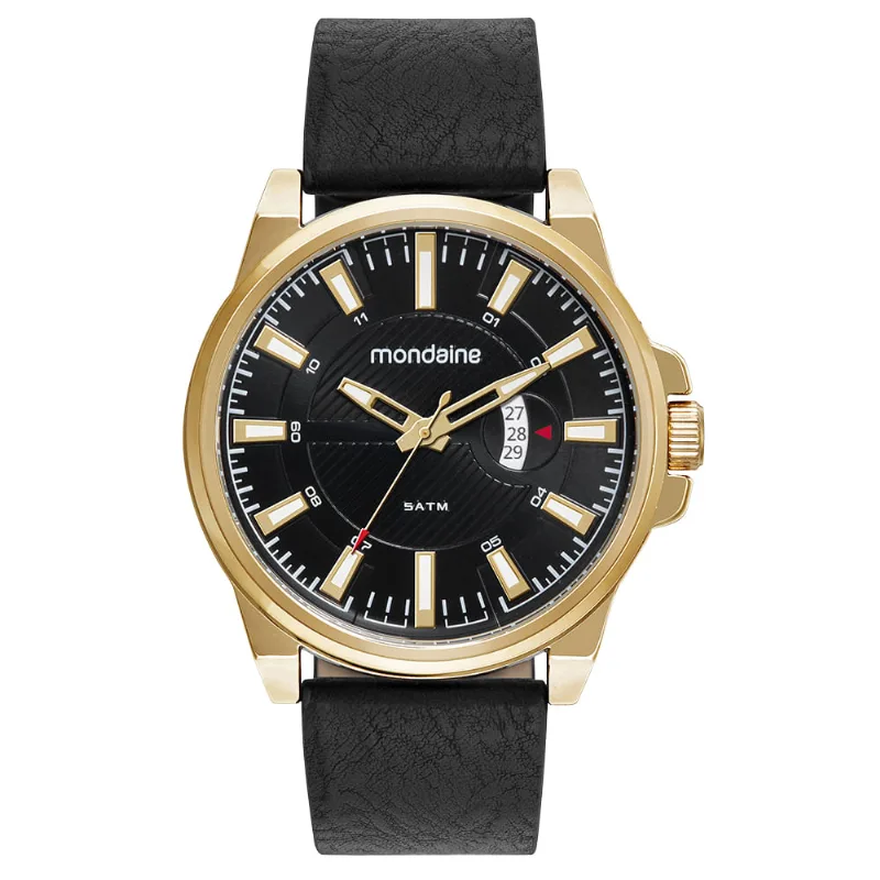 Relógio Masculino Casual com Calendário Dourado