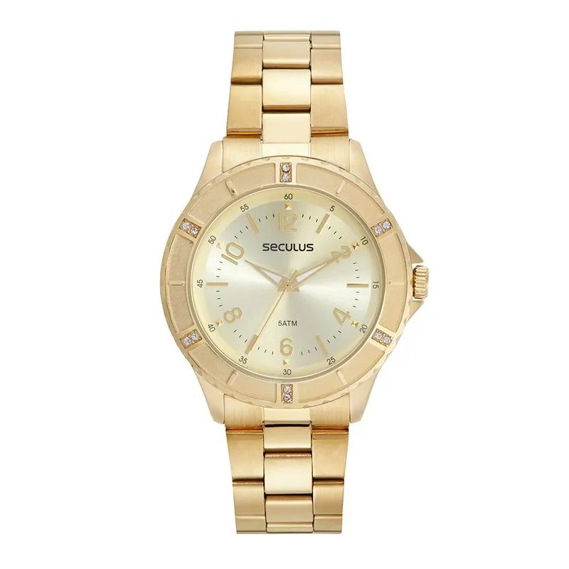 Relógio Feminino Casual Cristais Dourado