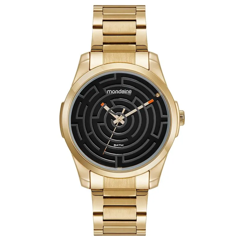 Relógio Masculino Visor Labirinto Dourado