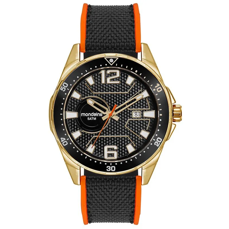 Relógio Masculino Pulseira de Silicone e Nylon Dourado