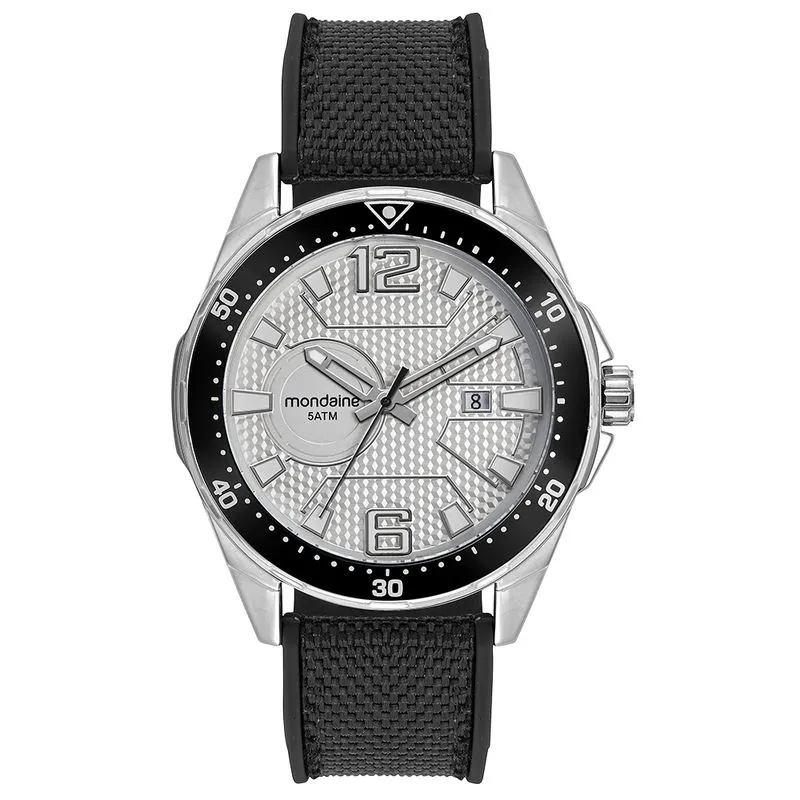 Relógio Masculino Pulseira de Silicone e Nylon Prata