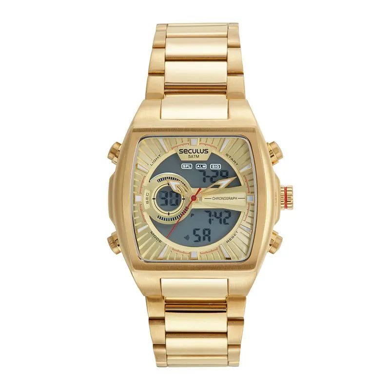 Relógio Masculino Anadigi Quadrado Dourado