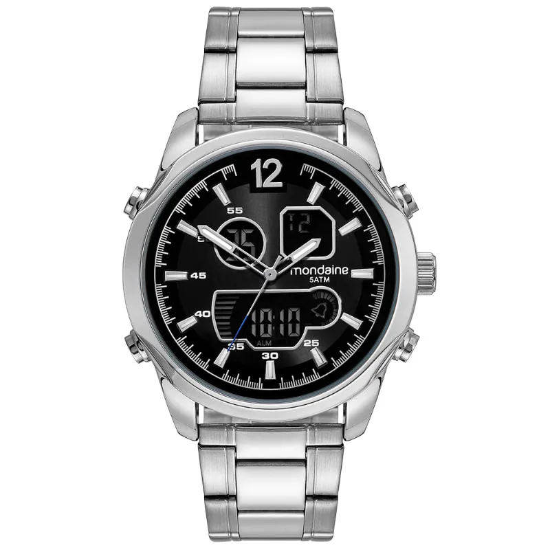 Relógio Masculino Anadigi Casual Prata