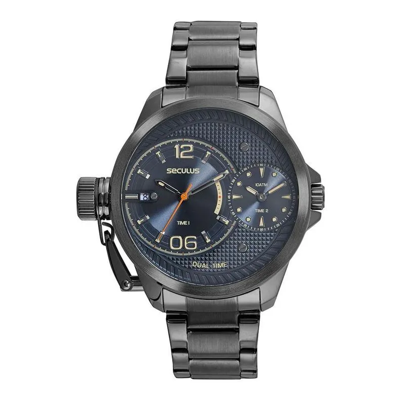 Relógio Masculino Multimáquina Analógico Aço Inox LED Cinza Séculus 5CM