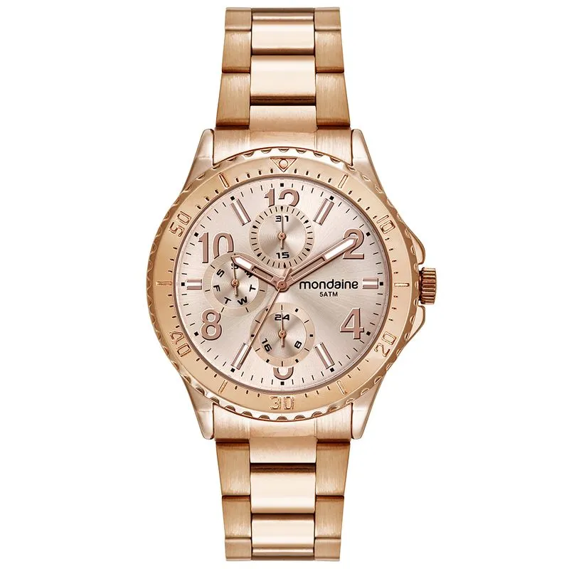Relógio Feminino Multifunção Marcadores Luminosos Rosé