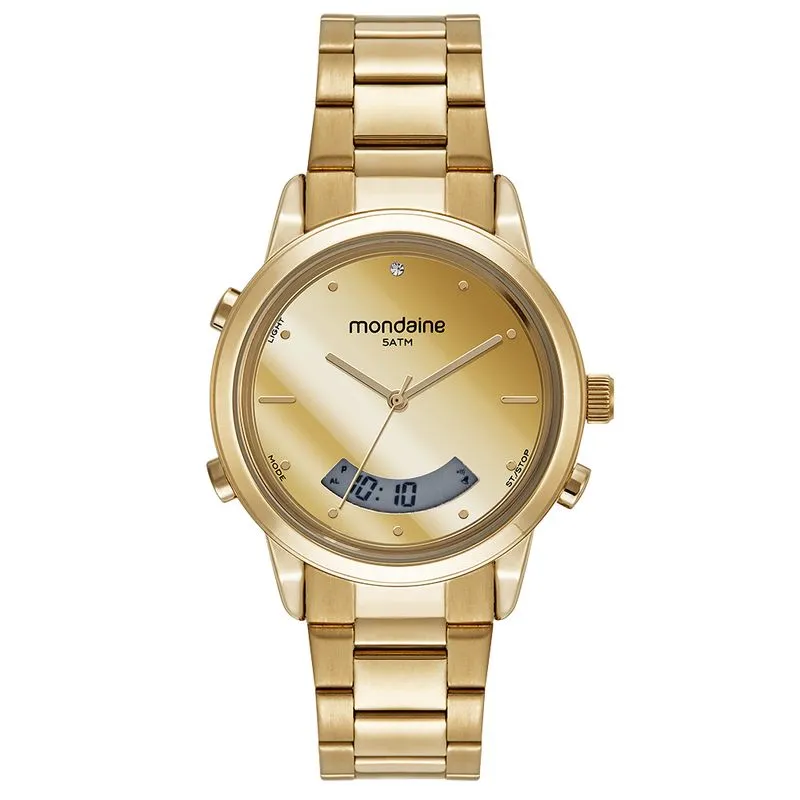 Relógio Feminino Anadigi Espelhado Dourado